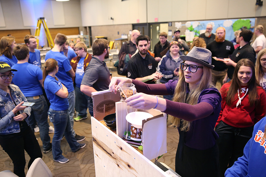 The Plum City High School team competes at the Rube Goldberg competition Friday, March 2, at UW-Stout. 