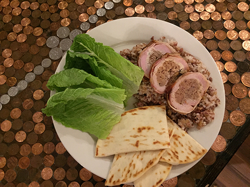 Michael Choronzy’s dish was a version of Korean ssam. Leafy vegetables are used to wrap the meat.