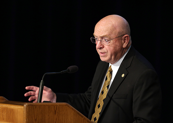 Ray Cross speaks in October of 2017 at UW-Stout during a UW System Board of Regents meeting.