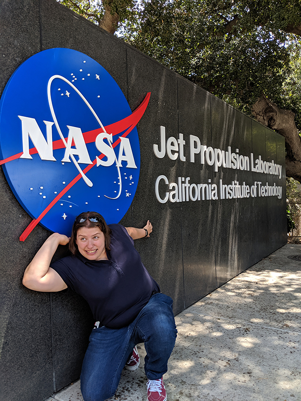 UW-Stout’s Sophie Gelhar, an engineering technology major, enjoys a visit to NASA’s Jet Propulsion Laboratory in California during her NASA summer internship in 2019 at Ames Research Center in Mountain View, Calif.
