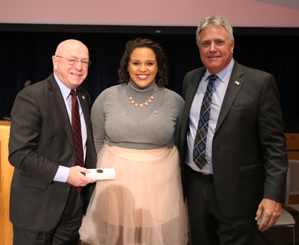 Gabi Parker with UW System President Ray Cross, left, and UW-Stout Chancellor Bob Meyer.