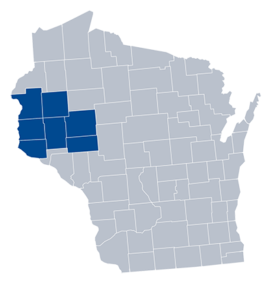 Seven-county service area of the study in west-central Wisconsin