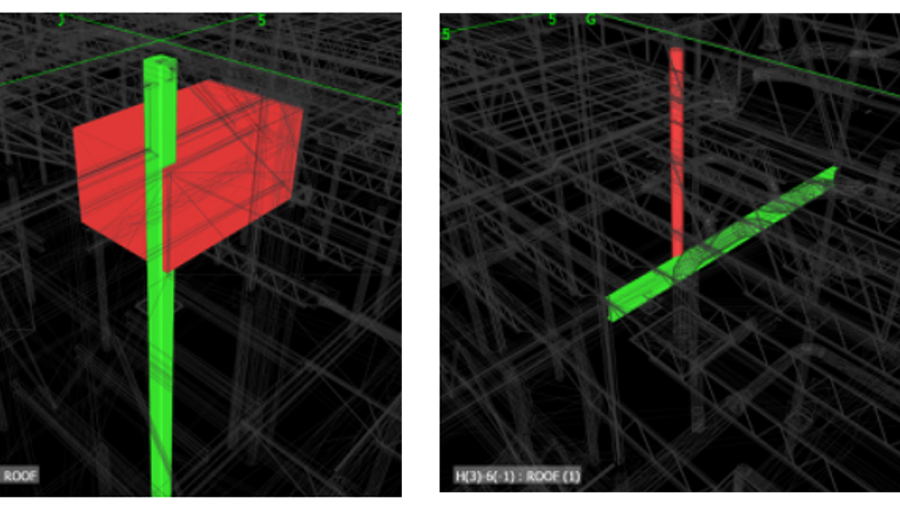 Using Building Information Modeling, such as this clash detection image where two components of the building interfere, the construction industry can improve efficiency. 