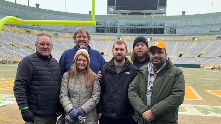 Zaid Abdullah visits Lambeau Field in Green Bay with friends from Chippewa Falls, front row from left, Shannon Garry, Laura Garry and Aidan Garry. Back row, Timothy Garry and Addison Garry.