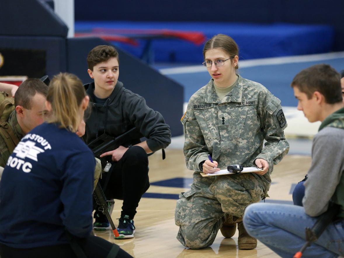 Cadets in the UW-Stout ROTC program take part in the Leadership Lab Jan. 25 on campus. / UW-Stout photo by Brett Roseman 
