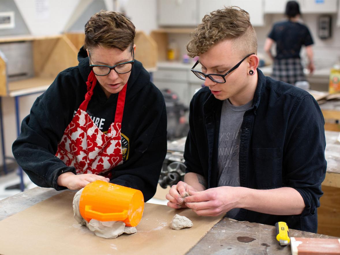 Jennifer Astwood and Alexandre Marble creating Made at Stout cups in 2019.