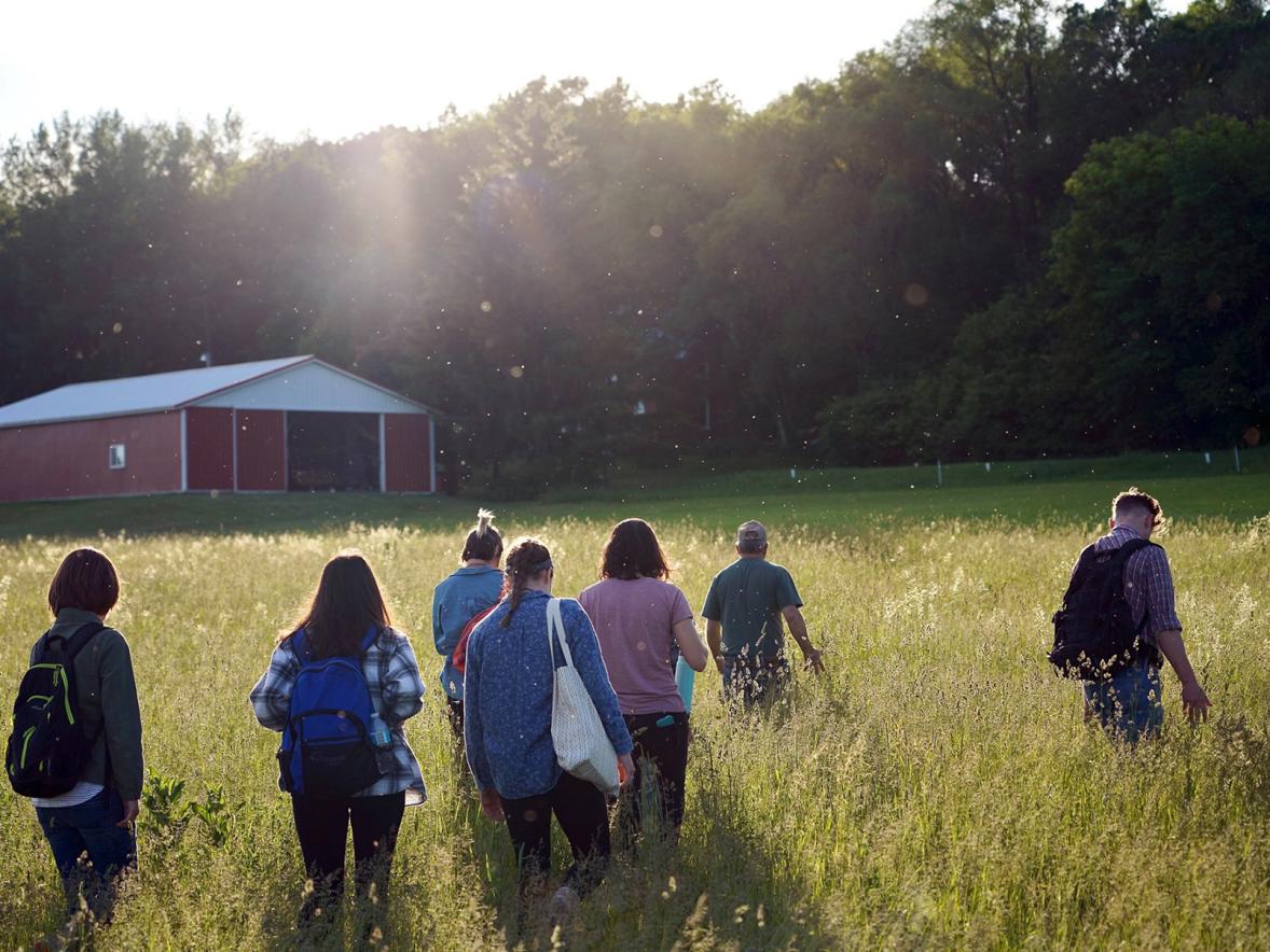 Students from UW-Stout’s LAKES summer research program visit a Dunn County Farm.