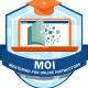Badge with computer and graduation cap with the words MOI Mentoring Online Instructors